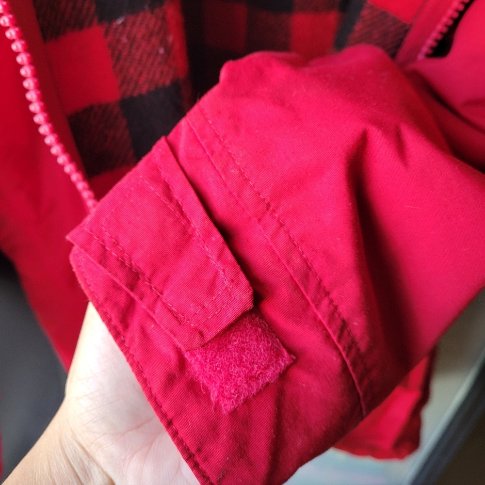 Vintage LL Bean Baxter State Parka Jacket Plaid Wool Lined Hood Red Womens Large - Picture 12 of 16